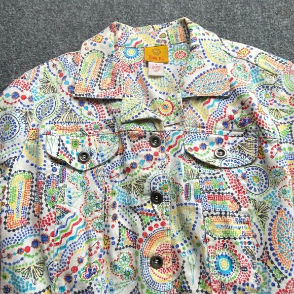 Ruby Rd Jacket Womens 12 Vibrant Multicolor Flora Geometric Jean Denim Coat Boho - Picture 2 of 13